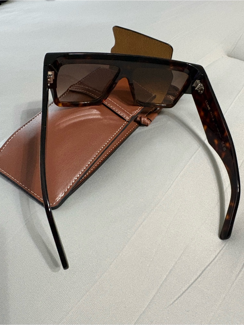 Celine Oversized Square Shield Sunglasses in Tortoiseshell Brown - Picture 4 of 5